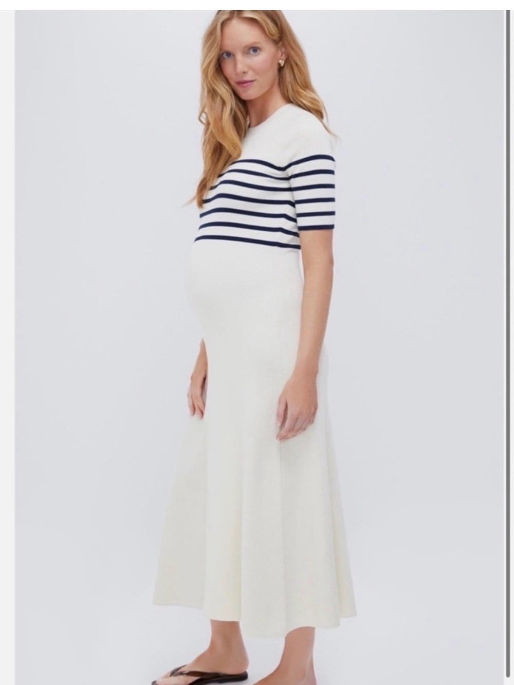 HATCH Ivory Navy Stripe Kaitlyn Maternity Stripe Knit Dress - Size 0/S